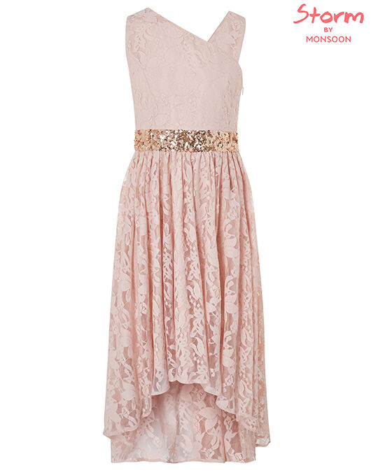 Abigail One Shoulder Lace Dress with Sequins Pink