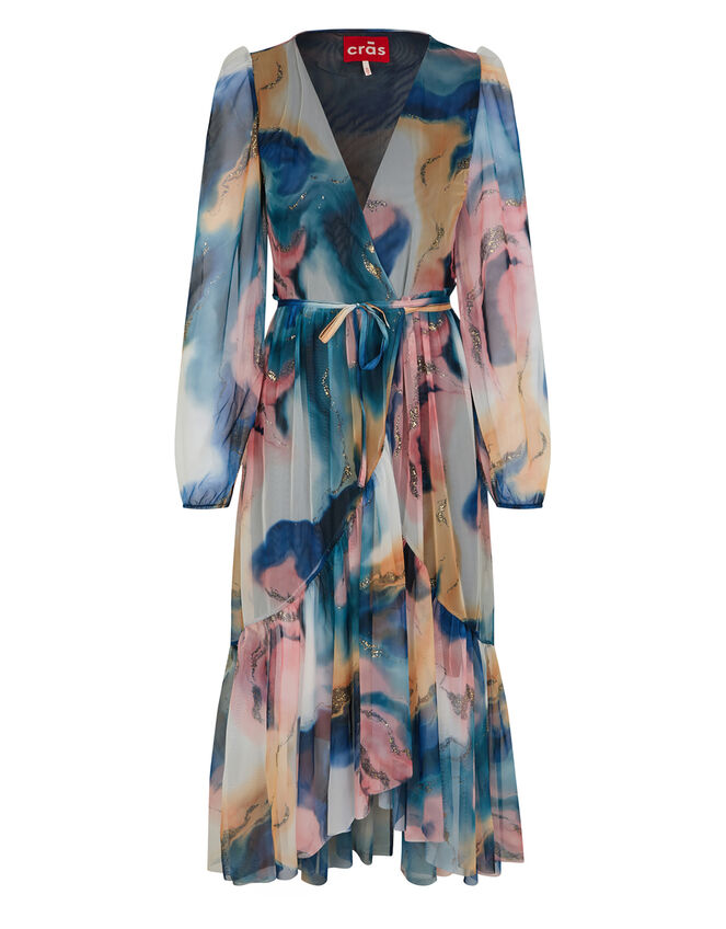 Crās Marble Print Wrap Midi Dress, Blue (BLUE), large