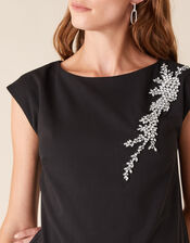 Betty Gem Brooch Stretch Short Dress, Black (BLACK), large