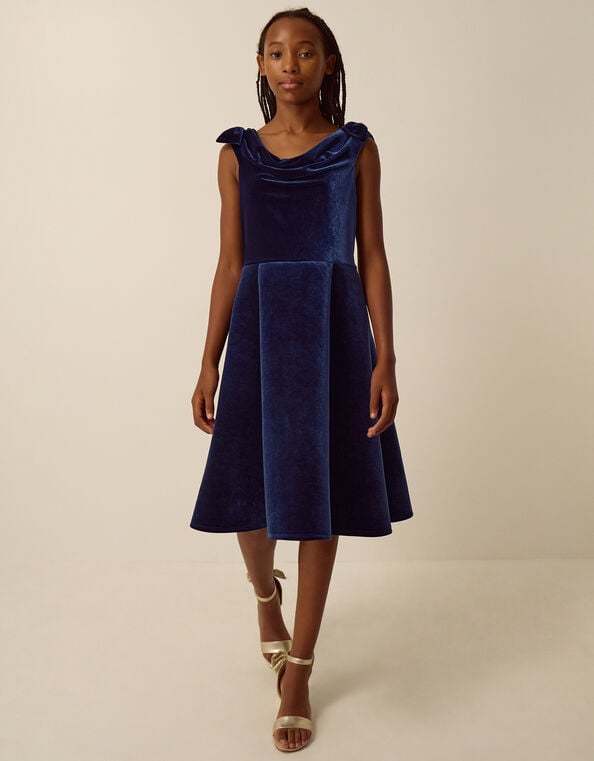Margot Drape Velvet Party Dress, Blue (NAVY), large