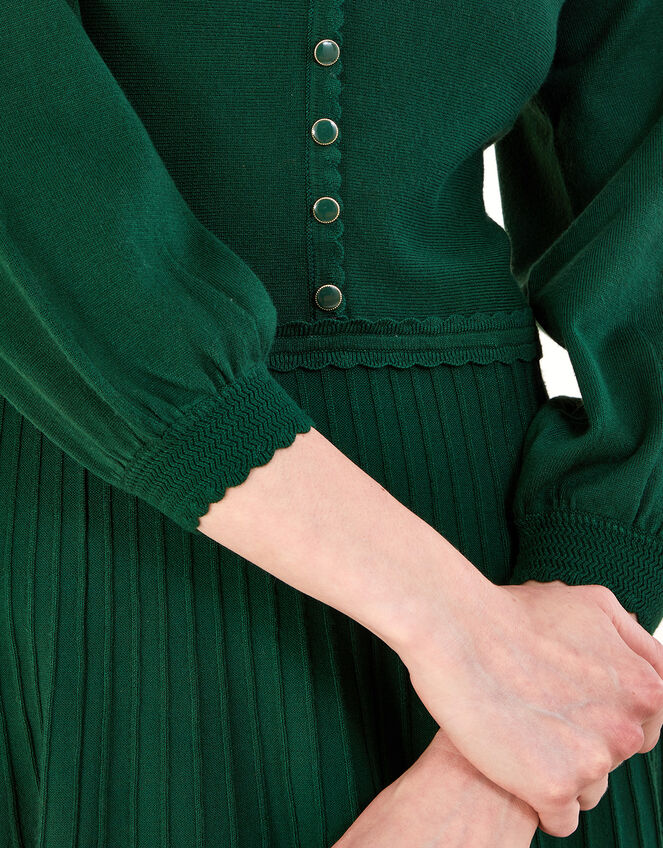 V-Neck Knit Midi Dress, Green (DARK GREEN), large
