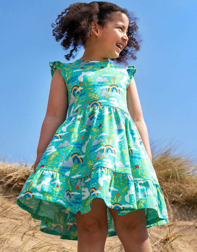 Frugi Olivia Printed Skater Dress, Blue (BLUE), large