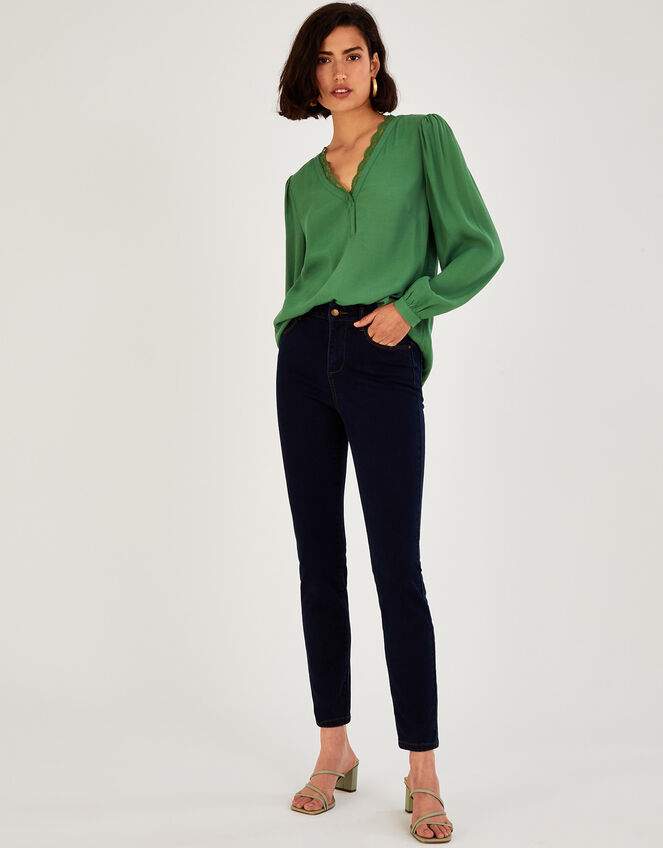Emma Lace Trim Blouse in LENZING™ ECOVERO™, Green (GREEN), large
