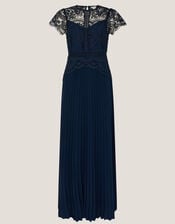 Monica Lace Pleated Bridesmaid Dress, Blue (NAVY), large
