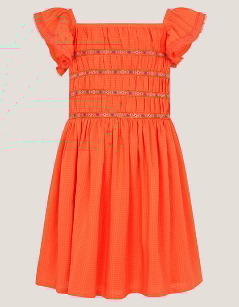 Floral Embroidered Square Neck Dress, Orange (ORANGE), large