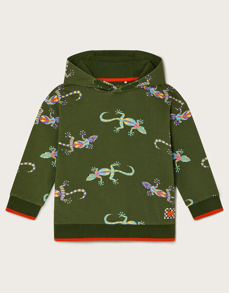 Gecko Print Hoodie, Green (KHAKI), large