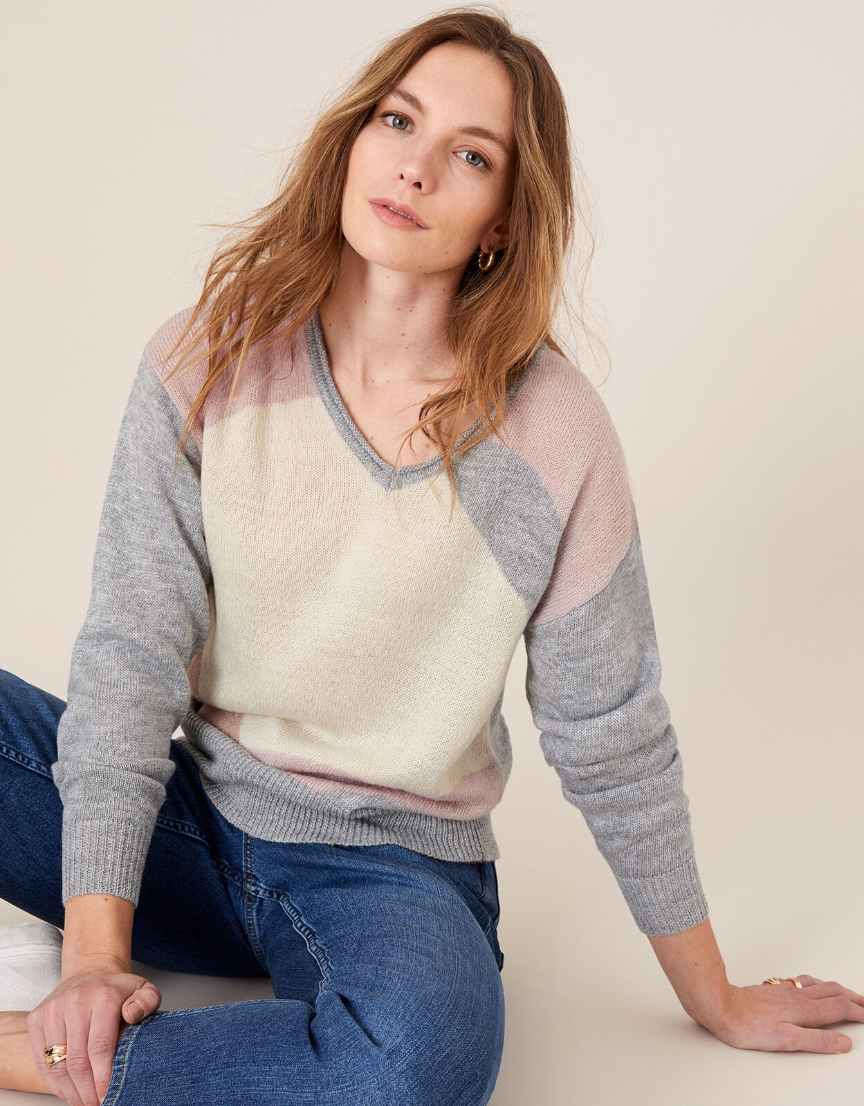 Colour Block Jumper Grey Jumpers Monsoon Global
