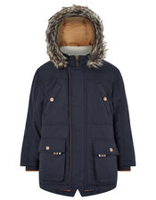 Boys Navy Parka Coat, Blue (NAVY), large