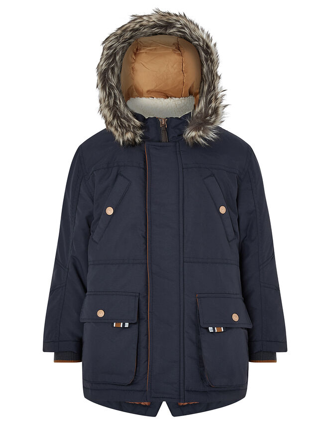 Boys Navy Parka Coat, Blue (NAVY), large