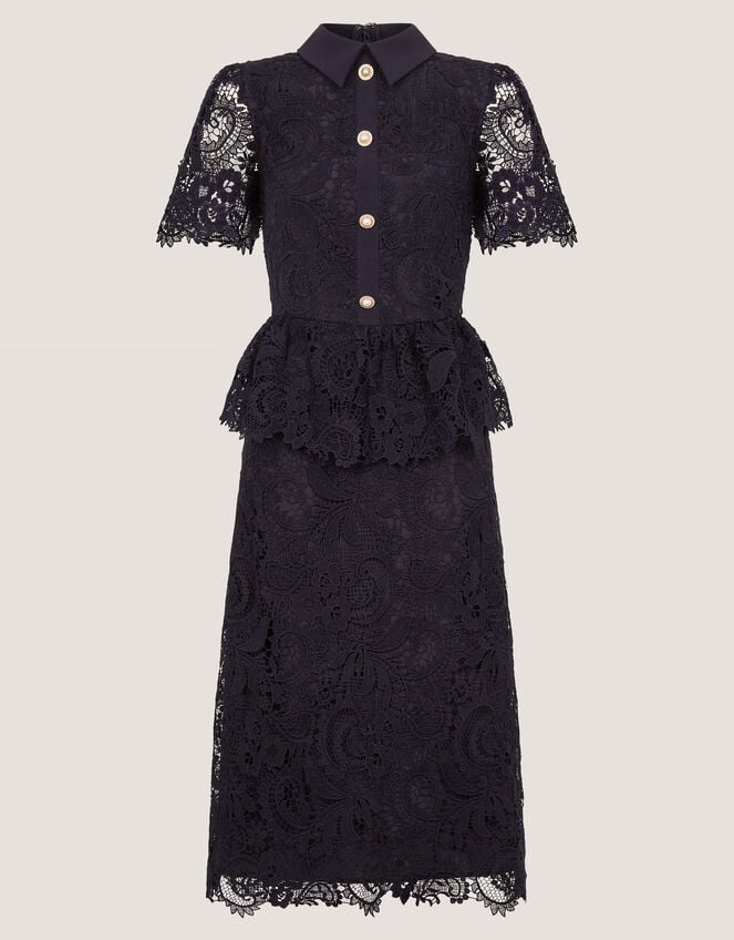Alice Lace Peplum Midi Dress, Blue (NAVY), large