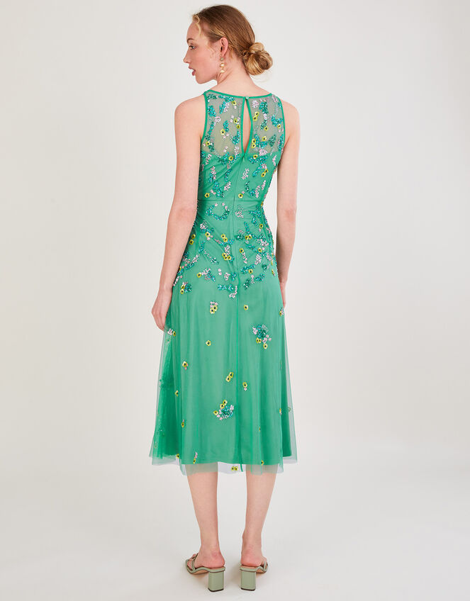 Amanda Embellished Midi Dress in Recycled Polyester, Green (GREEN), large