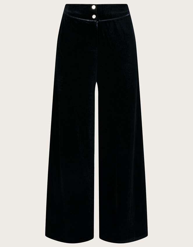 Velvet Wide Leg Trousers, Black (BLACK), large