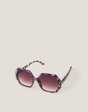 Oversized Hexagonal Sunglasses, Natural (NEUTRAL), large