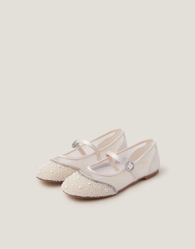 Pearl Mesh Ballet Flats, Ivory (IVORY), large
