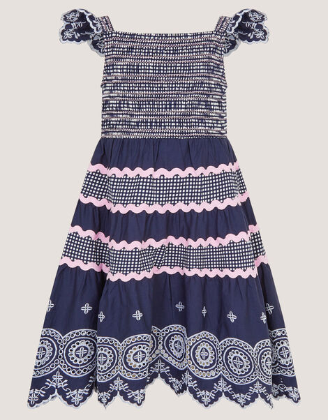 Broderie Smocked Jersey Dress, Blue (NAVY), large