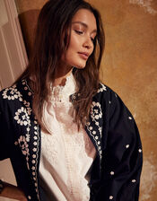 Floral Embroidered Jacket in Organic Cotton, Black (BLACK), large