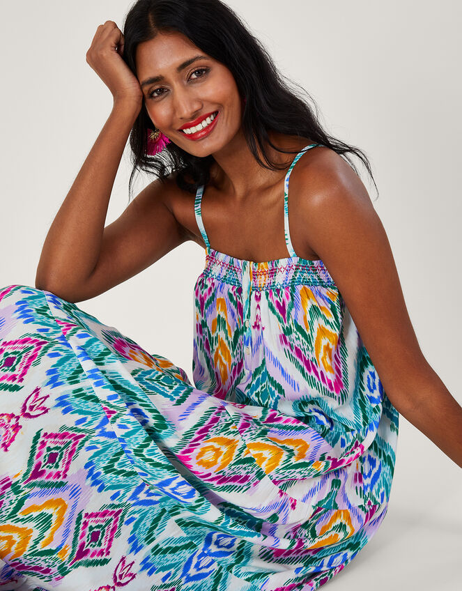 Ikat Print Tiered Cami Dress, VIOLET, large