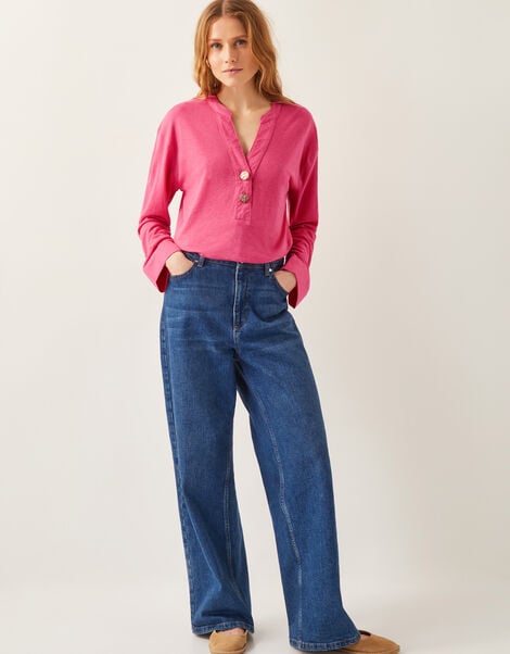 Asher Long Sleeve Linen-Blend Top, Pink (PINK), large