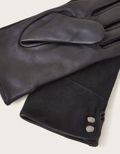 Ula Leather Suede Button Gloves, Black (BLACK), large