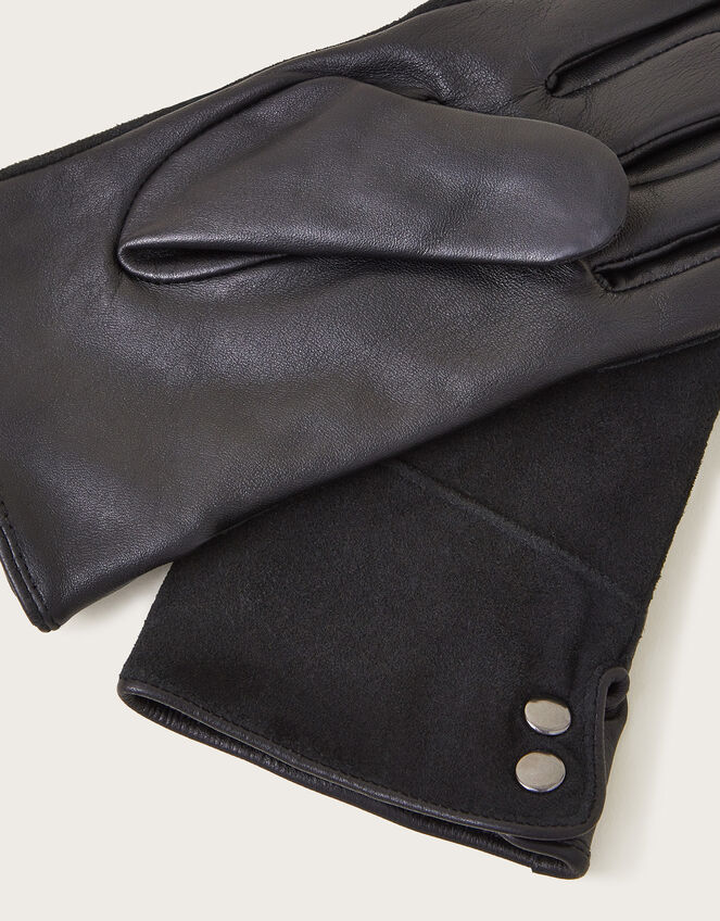 Ula Leather Suede Button Gloves, Black (BLACK), large
