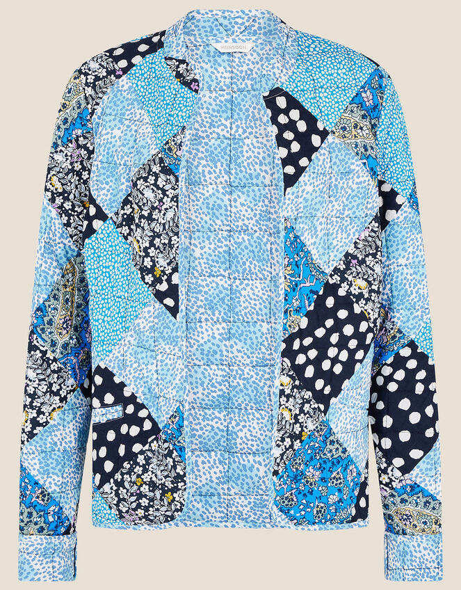 Patchwork Print Quilted Jacket, Blue (BLUE), large