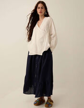 East Liza Midi Linen Skirt, Blue (NAVY), large