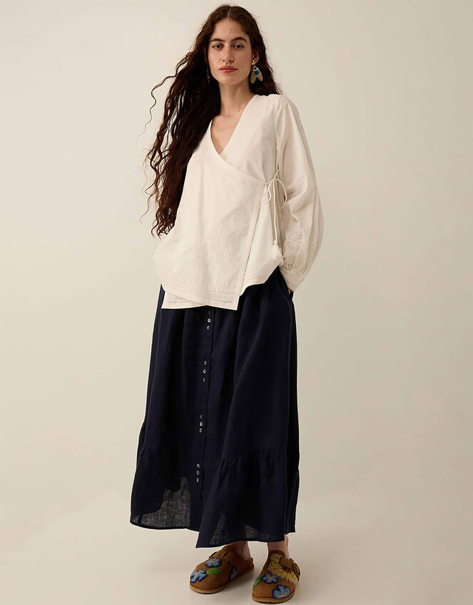 East Liza Midi Linen Skirt, Blue (NAVY), large