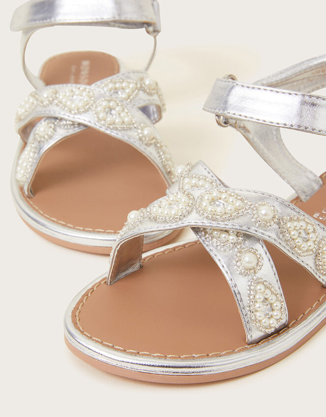 Cross-Over Pearly Sandals, Silver (SILVER), large