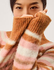 Solana High Neck Stripe Jumper, Camel (CAMEL), large