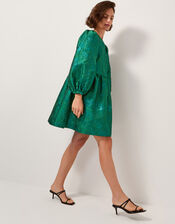 Jolene Floral Jacquard Mini Dress, Green (GREEN), large