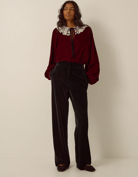 Verna Velvet Wide Leg Trousers, Black (BLACK), large