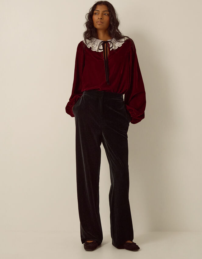 Verna Velvet Wide Leg Trousers, Black (BLACK), large