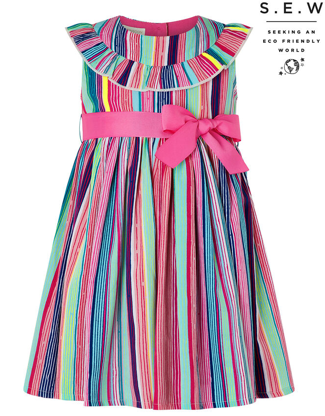 Baby Ophelia Colourful Stripe Dress in Recycled Polyester, Pink (PINK), large