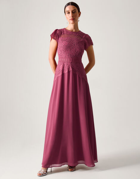 Monike Short Sleeve Lace Bridesmaid Dress, DARK PINK, large