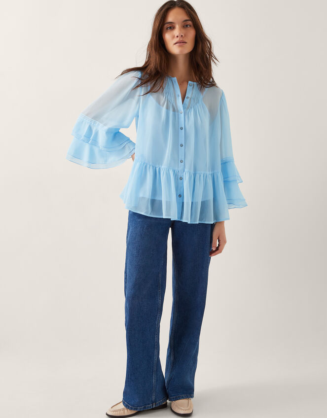 Anais Frill Swing Blouse, Blue (BLUE), large