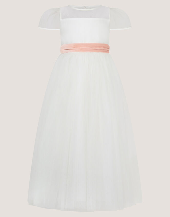 Velvet Bow Bridesmaid Dress, Ivory (IVORY), large