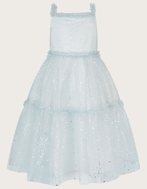 Glitter Tulle Strappy Maxi Dress, Silver (SILVER), large