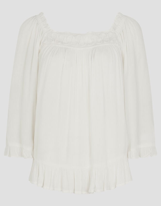 Bryony Off-The-Shoulder Frill Top, White (WHITE), large
