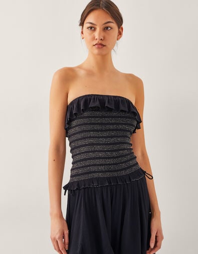 Heidi Smocked Ruffle Bandeau Top, Black (BLACK), large