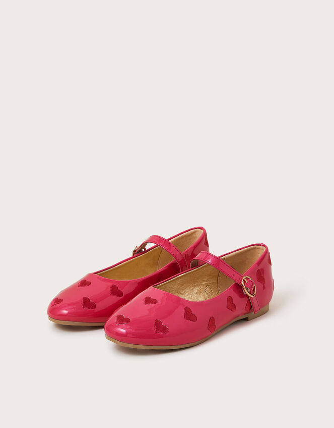 Embroidered Patent Heart Ballerina Flats, Pink (PINK), large