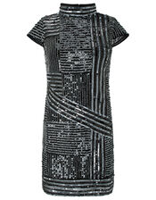 Brienne Linear Embellished Tunic Dress, Silver (SILVER), large
