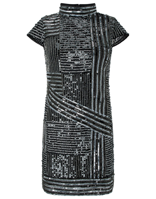 Brienne Linear Embellished Tunic Dress, Silver (SILVER), large