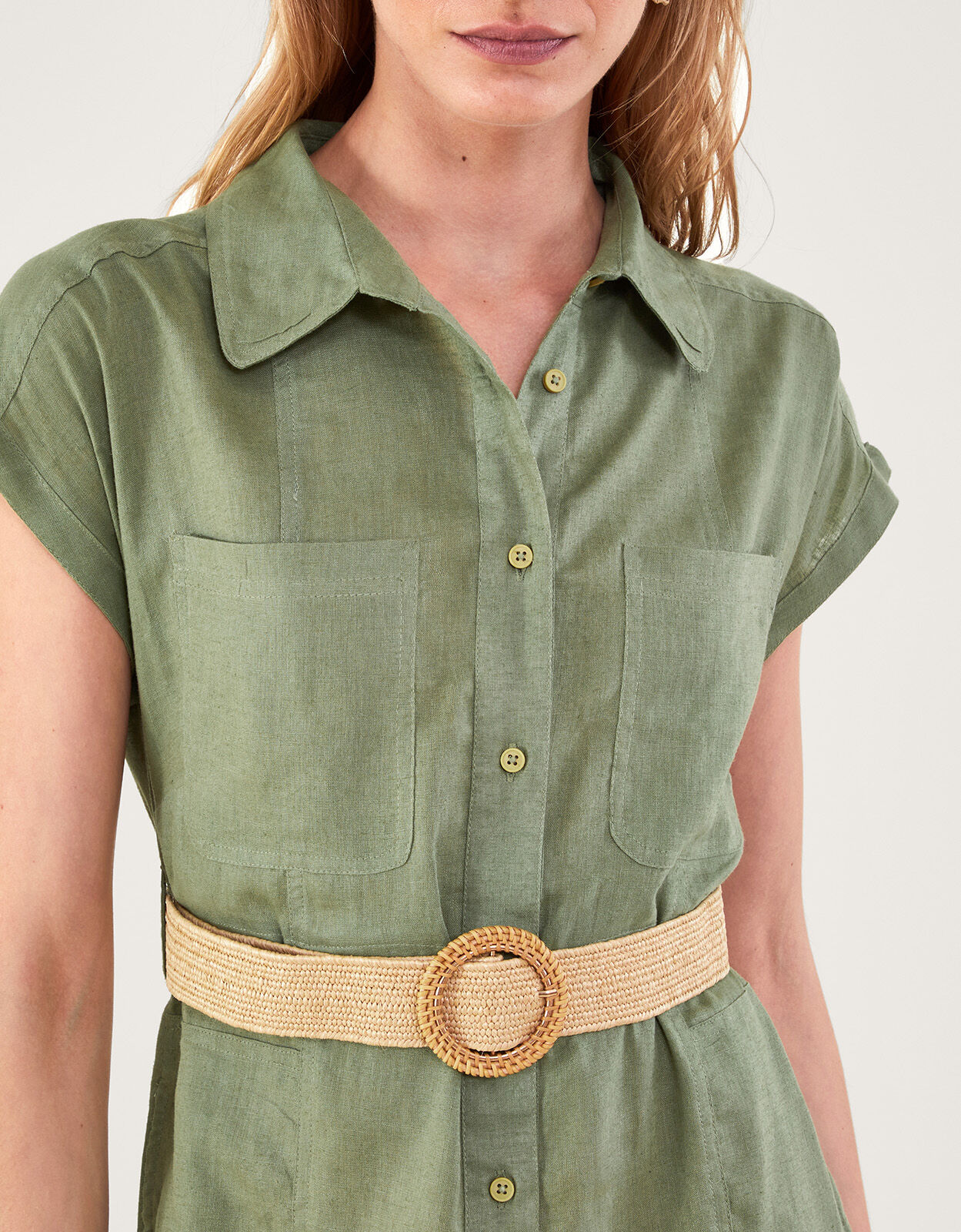 Belted Midi Dress in Linen Blend Green Day Dresses Monsoon US