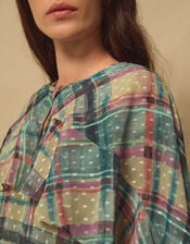 East Clarissa Hand-Painted Check Print Blouse, Teal (TEAL), large