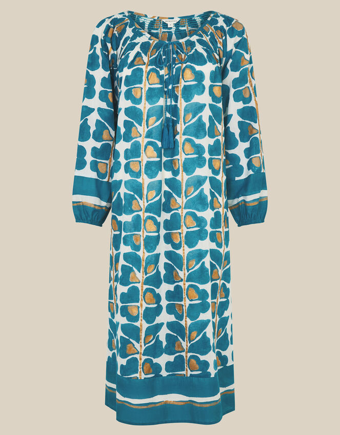 Leila Print Midi Beach Dress, Teal (TEAL), large
