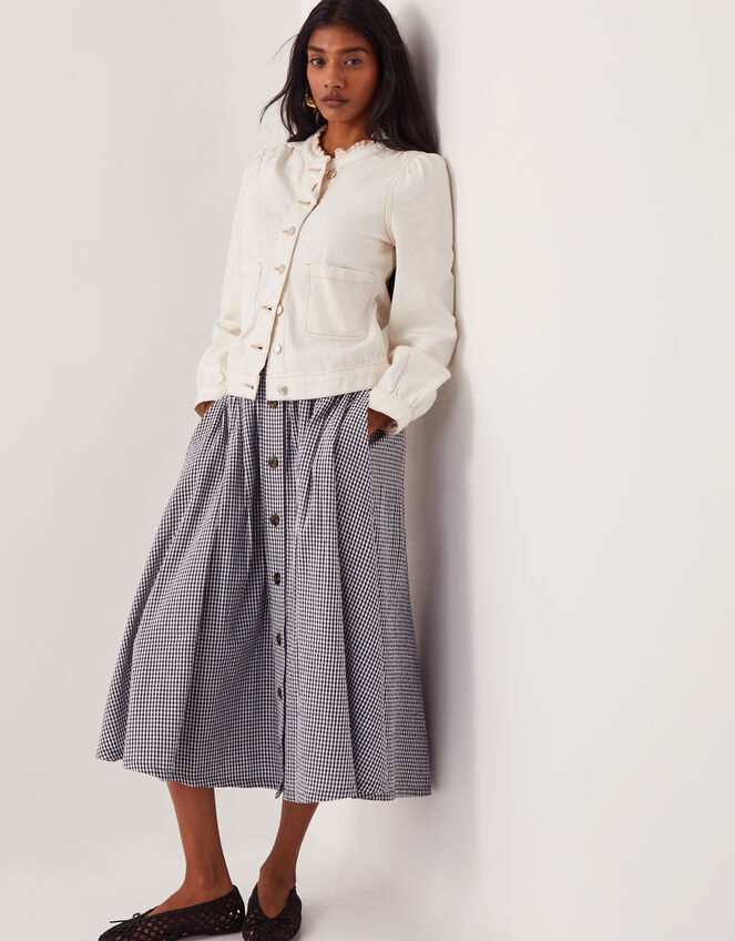 Bea Gingham Button Midi Skirt, Blue (NAVY), large