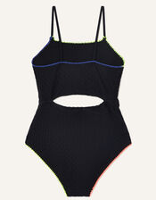 Cut-Out Textured Swimsuit, Black (BLACK), large