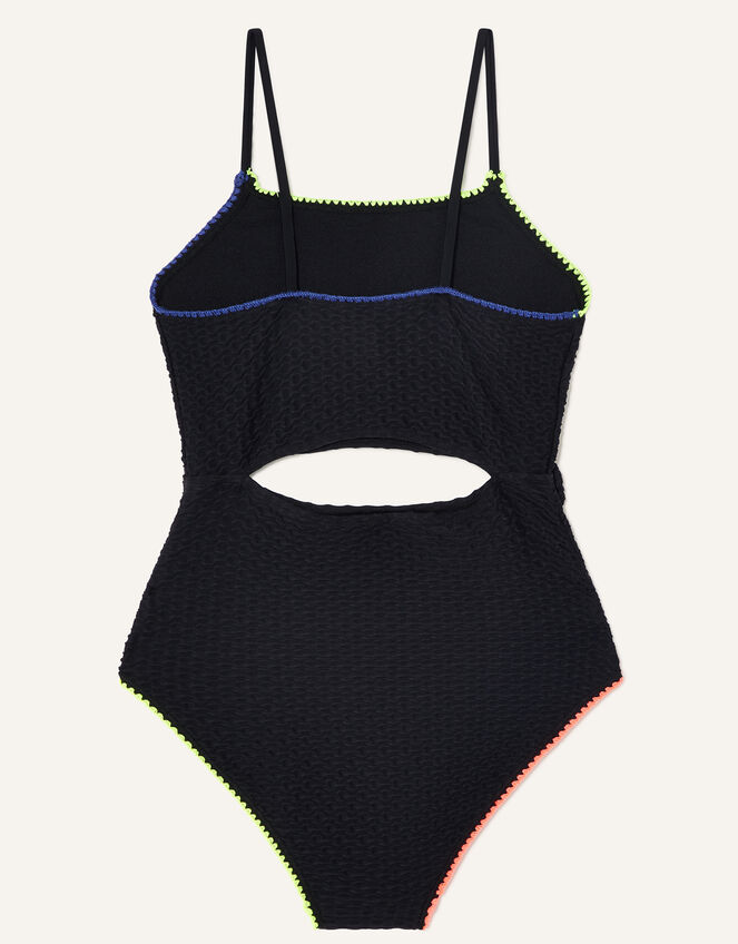 Cut-Out Textured Swimsuit, Black (BLACK), large