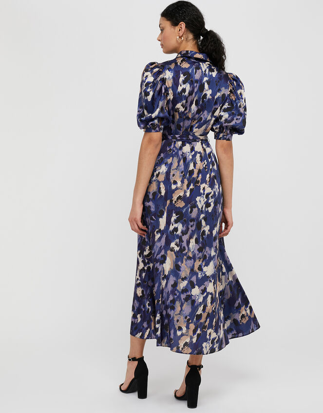 Libby Animal Print Satin Shirt Dress, Blue (BLUE), large