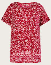 Scoop Neck T-Shirt in Linen Blend, Pink (PINK), large